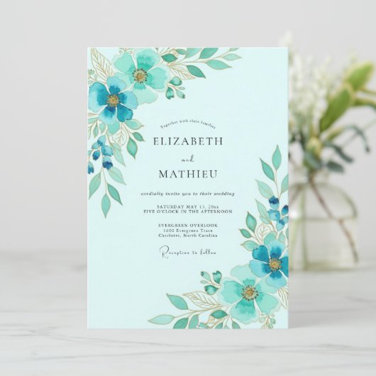 Aqua Ethereal Spring Wedding Kaart (Staand voorkant)