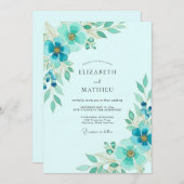 Aqua Ethereal Spring Wedding Kaart (Voorkant / Achterkant)