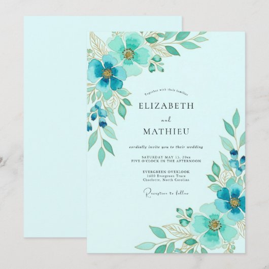 Aqua Ethereal Spring Wedding Kaart (Voorkant / Achterkant)