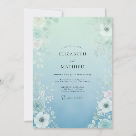Aqua Ethische Botanische Bruiloft Kaart (Voorkant)