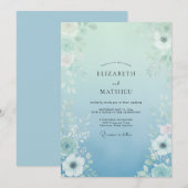Aqua Ethische Botanische Bruiloft Kaart (Voorkant / Achterkant)