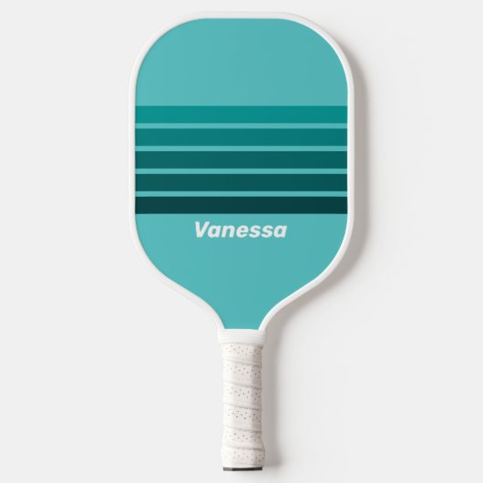 Aqua Fade Across Striping with Name Pickleball Paddle (Voorkant)