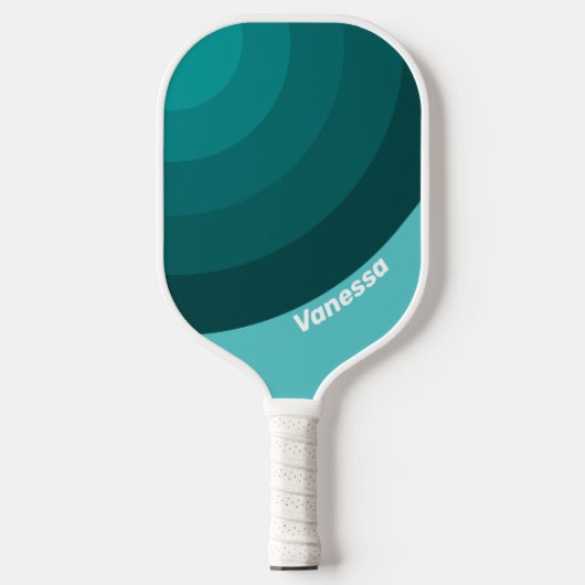 Aqua Fade Cirkel Streep met Naam Pickleball Paddle (Voorkant)