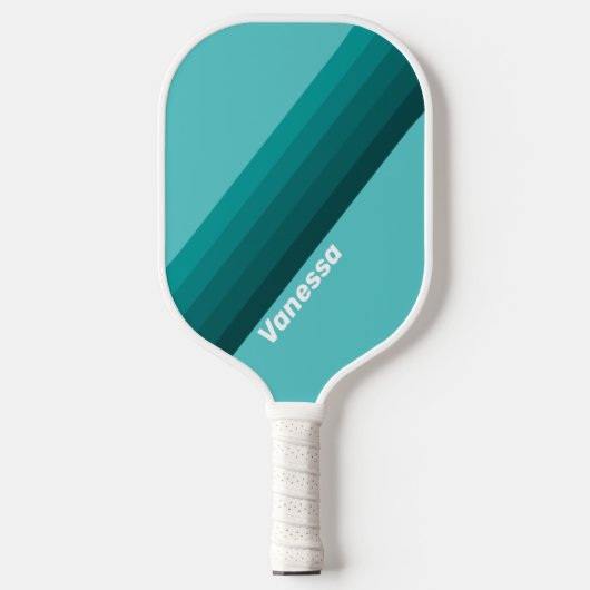 Aqua Fade Stripes with Name Pickleball Paddle (Voorkant)