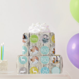 Aqua Family Photo Reindeer Kerstmis Merry Bright Cadeaupapier