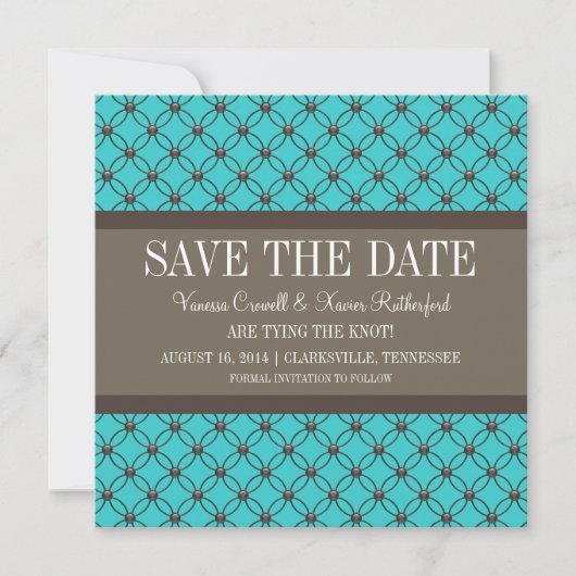 Aqua Fancy Lattice Save the Date Invite (Voorkant)