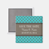 Aqua Fancy Lattice Save the Date Magnet (Voorkant / Achterkant)
