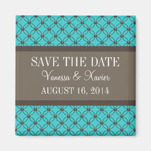 Aqua Fancy Lattice Save the Date Magnet