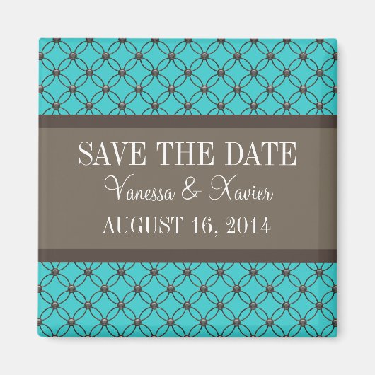 Aqua Fancy Lattice Save the Date Magnet (Voorkant)
