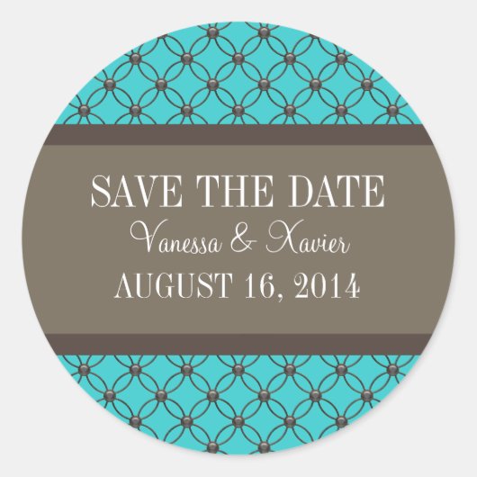 Aqua Fancy Lattice Save the Date Stickers (Voorkant)