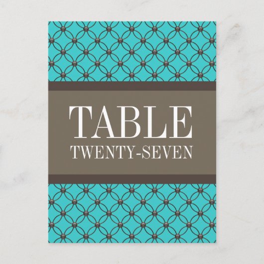 Aqua Fancy Lattice Table Number Briefkaart (Voorkant)