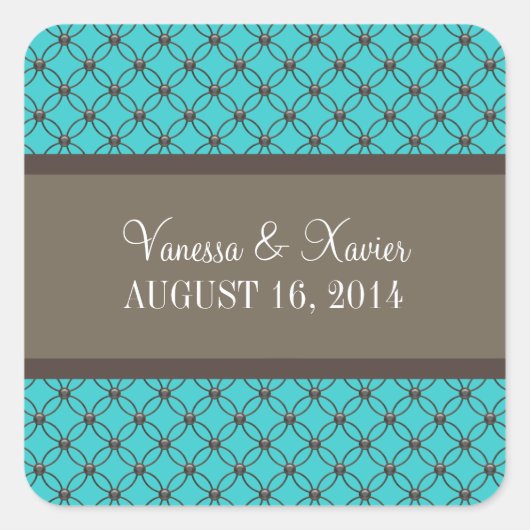 Aqua Fancy Lattice Wedding Stickers (Voorkant)