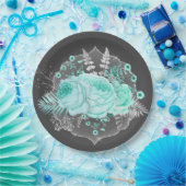  Aqua Fantasy Floral Papieren Bordje (Feest)