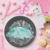  Aqua Fantasy Floral Papieren Bordje (Feest)