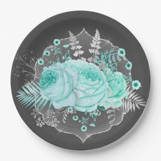  Aqua Fantasy Floral Papieren Bordje (Voorkant)