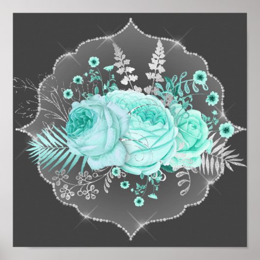Aqua Fantasy Floral Poster (Voorkant)