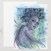 Aqua Fantasy Nymph Mermaid Vrouw Art Kaart (Voorkant / Achterkant)