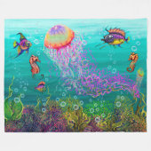 Aqua Fantasy Scene met Jellyfish Fleece Blanket Deken (Voorkant (Horizontaal))