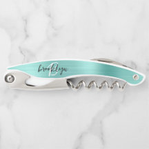Aqua Faux Brushed Metal Monogram Script