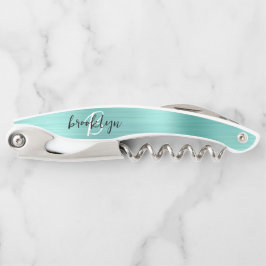 Aqua Faux Brushed Metal Monogram Script Kurkentrekker