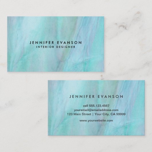 Aqua Faux Glas in lood Waterverf Patroon Visitekaartje (Voorkant / Achterkant)