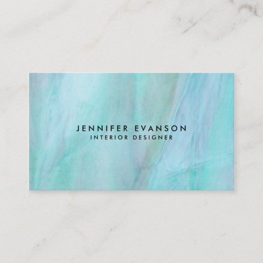 Aqua Faux Glas in lood Waterverf Patroon Visitekaartje (Voorkant)