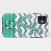 Aqua Faux Glitter Anchor Wood Chevron Persoonlijk Case-Mate iPhone Case (Achterkant (horizontaal))