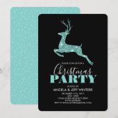 Aqua Faux Glitter Deer Kerstparty Kaart (Voorkant / Achterkant)