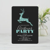 Aqua Faux Glitter Deer Kerstparty Kaart (Staand voorkant)