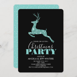 Aqua Faux Glitter Deer Kerstparty Kaart