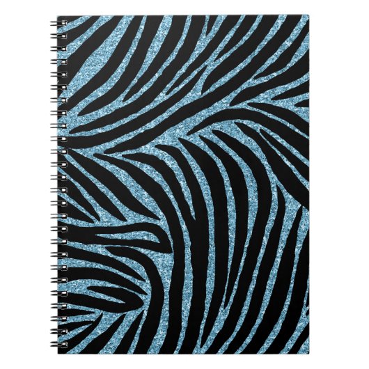 Aqua Faux Glitter Zebra Print Notitieboek (Voorkant)