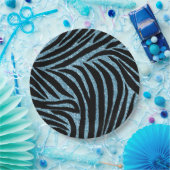 Aqua Faux Glitter Zebra Print Papieren Bordje (Feest)