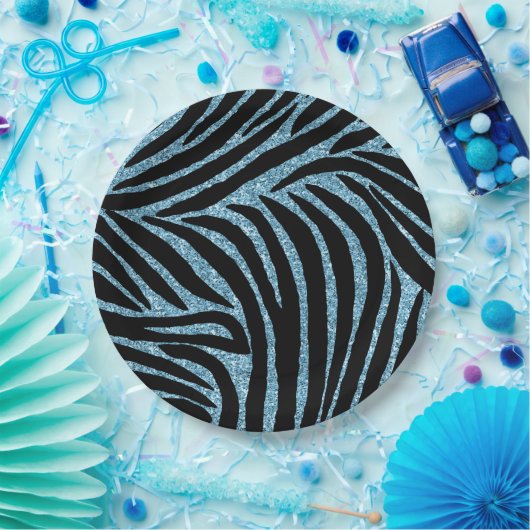Aqua Faux Glitter Zebra Print Papieren Bordje (Feest)
