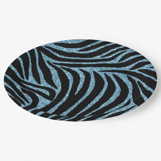 Aqua Faux Glitter Zebra Print Papieren Bordje (Gekanteld)