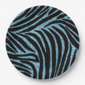 Aqua Faux Glitter Zebra Print Papieren Bordje (Voorkant)