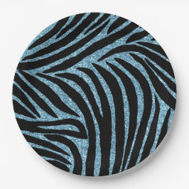Aqua Faux Glitter Zebra Print Papieren Bordje