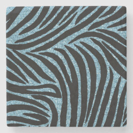Aqua Faux Glitter Zebra Print Stenen Onderzetter