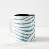 Aqua Faux Glitter Zebra Print Tweekleurige Koffiemok (Voorkant links)