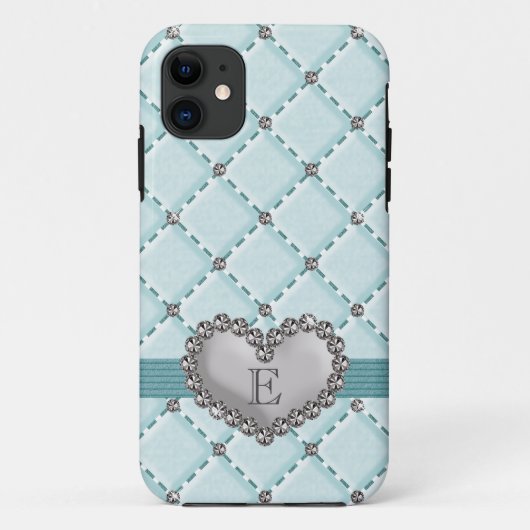 Aqua Faux Quilted Rhinestone Hart Case-Mate iPhone Case (Achterkant)