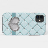Aqua Faux Quilted Rhinestone Hart Case-Mate iPhone Case (Achterkant (horizontaal))