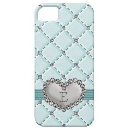 Aqua Faux Quilted Rhinestone Heart iPhone 11 Hoesje