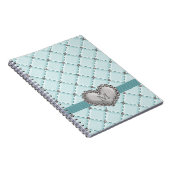 Aqua Faux Quilted Rhinestone Heart Spiral notebook Notitieboek (Rechterzijde)