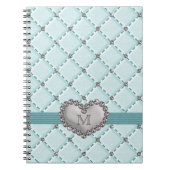 Aqua Faux Quilted Rhinestone Heart Spiral notebook Notitieboek (Voorkant)