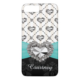 Aqua Faux Rhinestone Heart iPhone 7 iPhone 8/7 Plus Hoesje