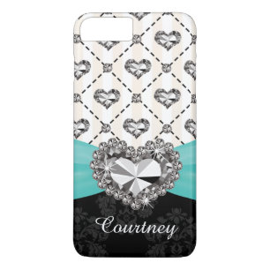 Aqua Faux Rhinestone Heart iPhone 7 iPhone 8/7 Plus Hoesje