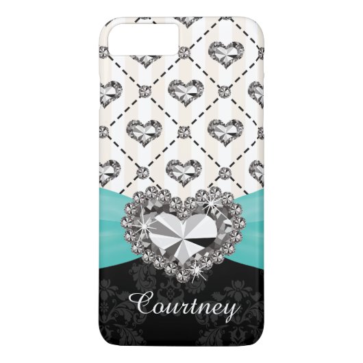 Aqua Faux Rhinestone Heart iPhone 7 Case-Mate iPhone Case (Achterkant)