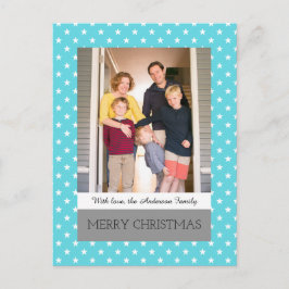 Aqua Festive Stars Holiday Photo Briefkaart