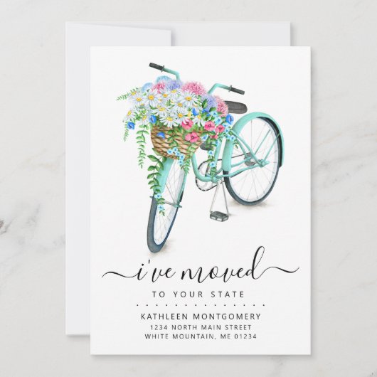 Aqua Fiets Daisy Bloemenmand Verhuizen Aankondiging (Voorkant)