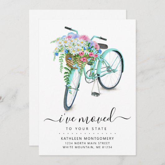 Aqua Fiets Daisy Bloemenmand Verhuizen Aankondiging (Voorkant / Achterkant)