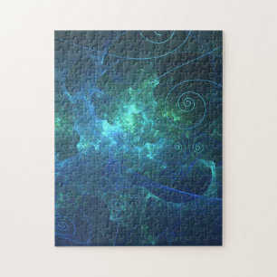 Aqua Flame Fractal Jigzaag Puzzle Legpuzzel